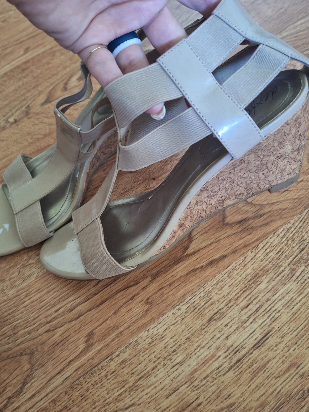 DEXFLEX Neutral Cork Wedge Sandals - Elastic Straps SIZE 9